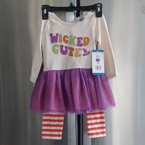NWT "Wicked Cute" Girls Outfit w/ Purple Tutu & Orange Stripe Pants In 2T